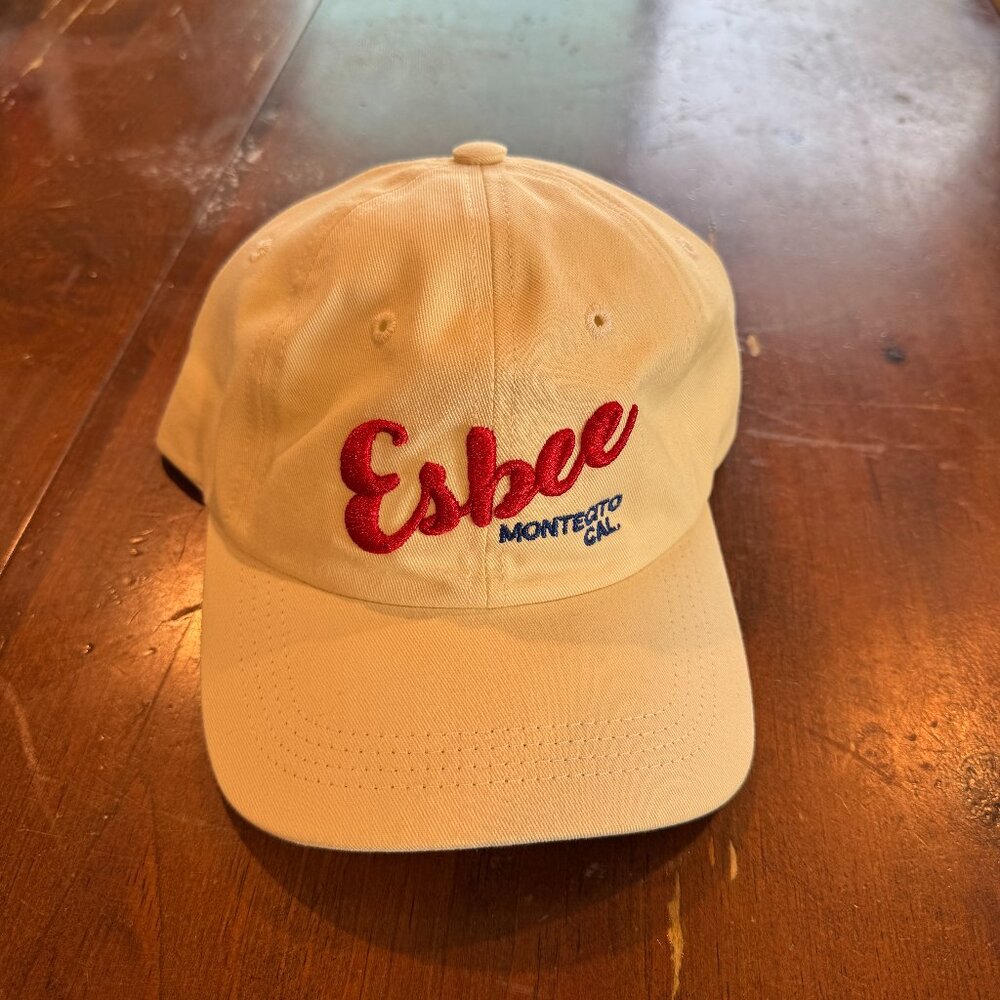Eshee Montecito CA Strapback Hat Cream Embroidered Logo Dad Cap Adjustable